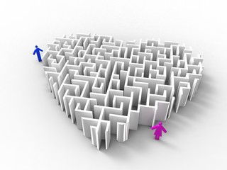 a maze-like.heart and a couple on white background