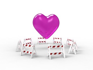 3d illustration of a heart surrounded by barriers of work