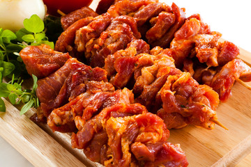 Row meat prepared to grill