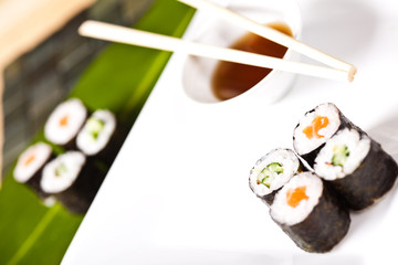 sushi rolls with soysouce