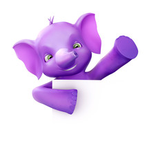 Purple elephant holding a card