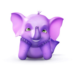 Purple elephant lying on the floor