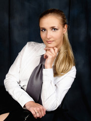 The girl secretary or operator call center in the workplace