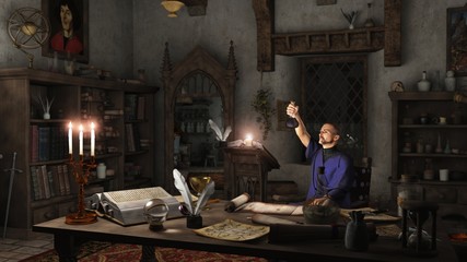 Alchemist Working in his Study