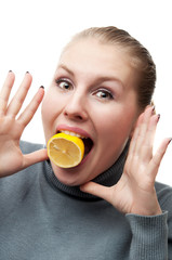 young woman with lemon