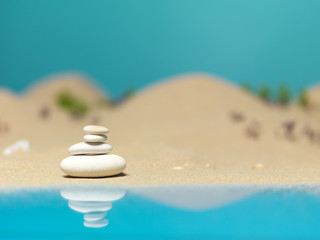 stone tower in sea shore miniature background