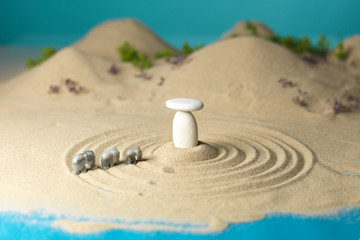 zen rocks, stone elephants, miniature landscape