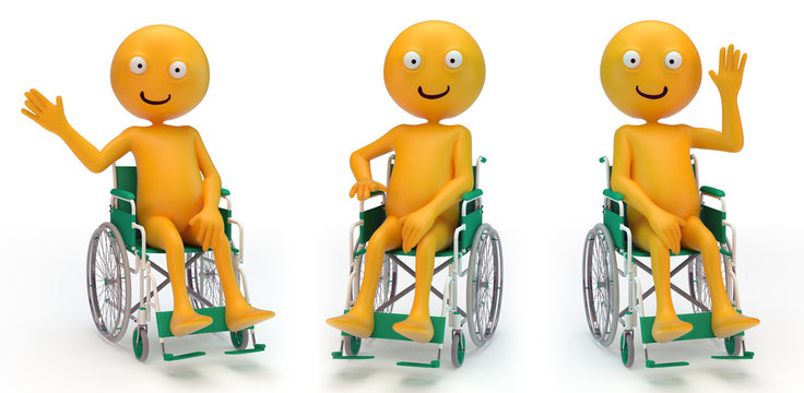 Smiley characters on a wheelchair