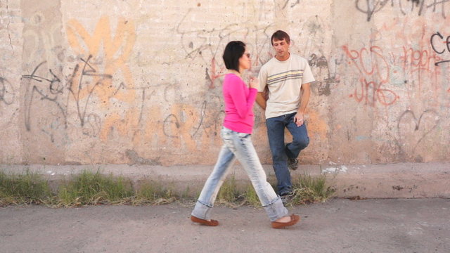 Perverted Smoker Checks Out a Woman as She Walks By
