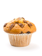 Chocolate chip muffin  isolated on white