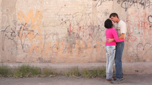 Lovers Meeting and Kissing in an Alley