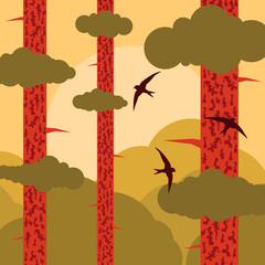 Pine tree forest landscape background illustration