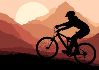 Mountain bike bicycle riders in wild nature landscape