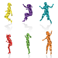 Colorful jumping children silhouettes illustration collection