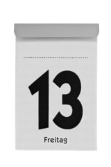 Abreißkalender zeigt Freitag den 13, ohne Monatsangabe