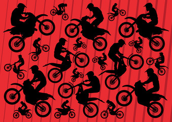 Motocross and trial motorbikes riders illustration collection