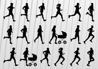 Marathon runners silhouettes illustration vector collection