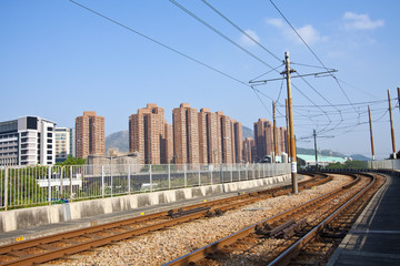 Tuen Mun downtown and railway of light rail