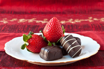 Strawberries and Chocolates on a Plate