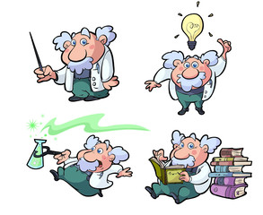 a collection of cartoon science professors