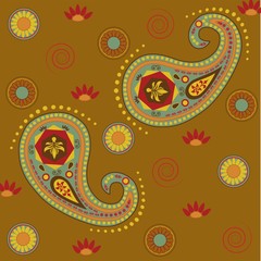 Lotus Paisley in Brown Tan