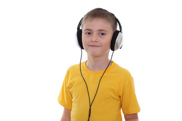A boy listening to the music