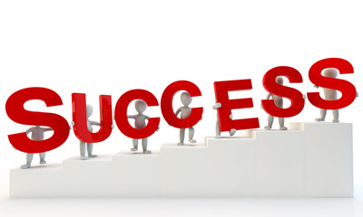 3D humans forming red Success word