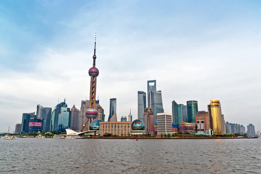 Pudong and Oriental Pearl tower. Shanghai, China