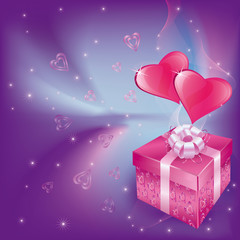 Love card with hearts and gift box