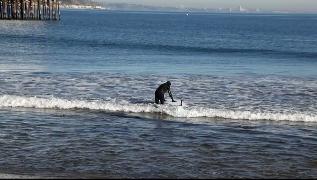 Eighty Year Old Man Surfing In Malibu