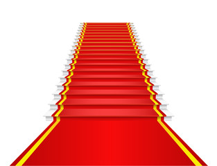 Red carpet is on the stairs.