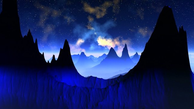 Nebula against a fantastic landscape