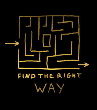 Find the right way conception. Labirint and text