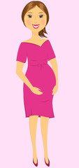 cartoon isolated beautiful pregnant woman on pink background