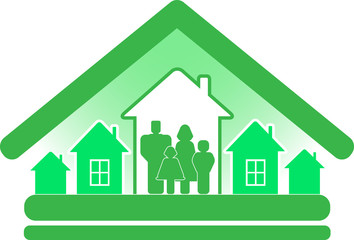 cottage with houses and family silhouette