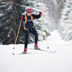 Cross-country skiing: young man cross-country skiing
