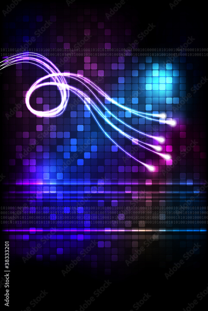 Poster stylized abstract background with moving glowing lines