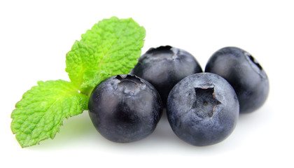 Ripe blueberry with mint
