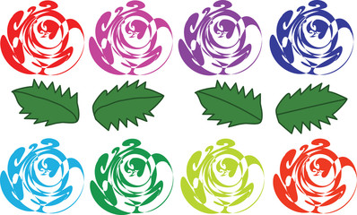 Varicoloured abstract roses and leaves