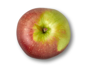 Red apple isolated over white background. Top view.