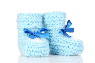 pink baby booties blue isolated on white