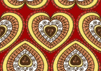 Seamless ornament of hearts. Hot gamma