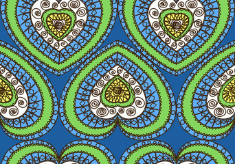 Seamless ornament of hearts. Cold gamma