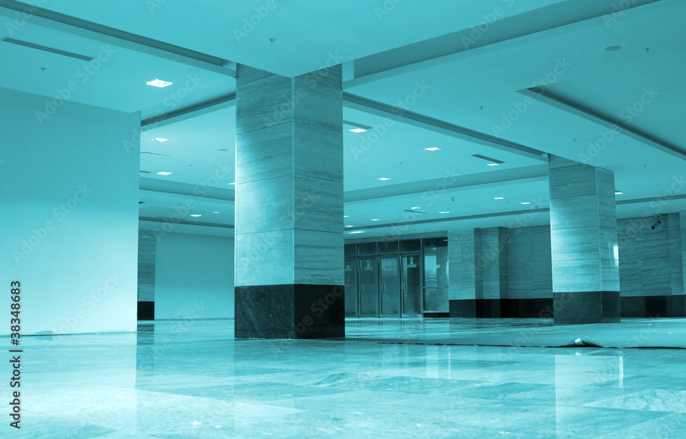 Poster blue hall with square columns