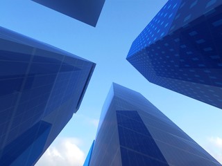Fototapeta na wymiar Abstract angle of blue glass skyscrapers