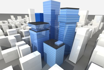 Obraz premium Blue glass scyscrapers in modern district