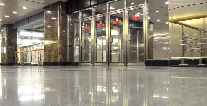 Glass And Metal Doors In Undegrond Hall