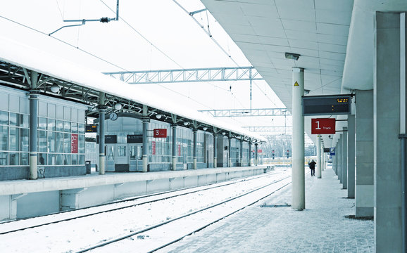 Empty train station in winter