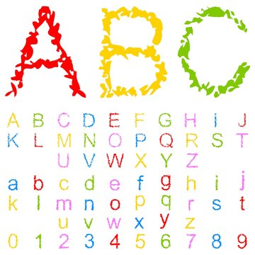 High resolution set of fonts painted by a child