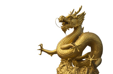 Golden dragon isolated on white with clipping path